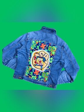 Handmade, Upcycled Sponge Bob Square Pants Playing Hockey Jacket Size L